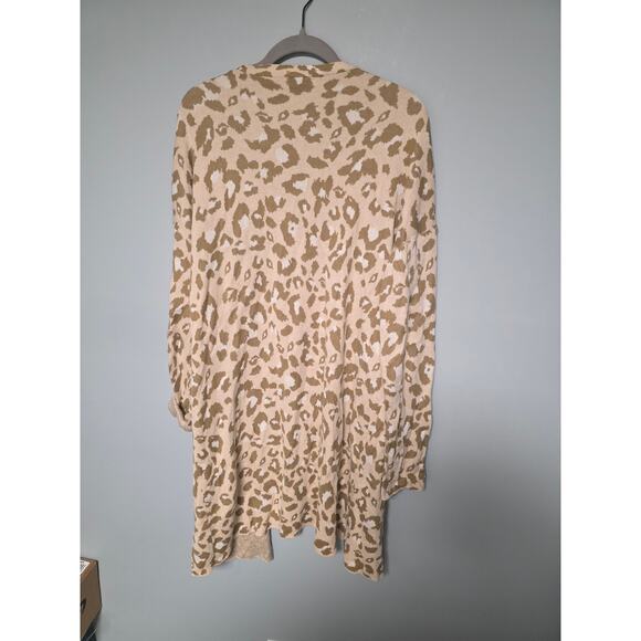 Leopard Print Cardigan Large Creme Long Teacher GorpCore Fall Cozy Animal Layer - Picture 2 of 7